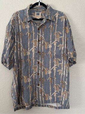 Kahala Shirt Men's Size XL Blue Bamboo Hawaiian 100% Silk Button Up Shirt